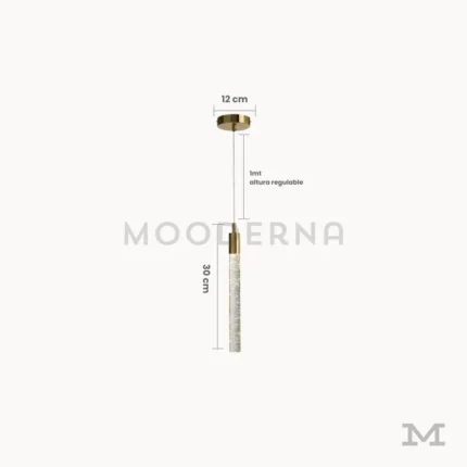 Medidas de lámpara colgante Misaki Gold con cuerpo de 30 cm, base de 12 cm y cable regulable de 1 metro.