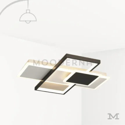 Lámpara LED de techo Sumire Mix con diseño geométrico de cuadrados superpuestos en negro y blanco.