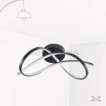 Luminaria LED de techo Hamaru Black negra con diseño moderno de curvas entrelazadas sobre fondo claro
