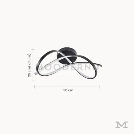 Medidas de luminaria LED Hamaru Black de 50 cm de ancho y 25 cm de altura para sala moderna
