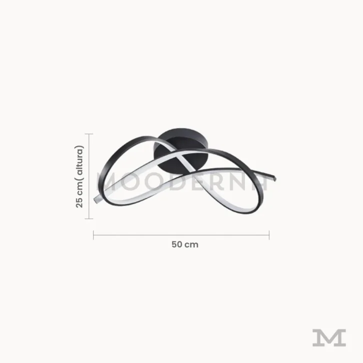 Medidas de luminaria LED Hamaru Black de 50 cm de ancho y 25 cm de altura para sala moderna