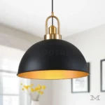 Lámpara colgante negra y dorada Selavie Mix con pantalla de cúpula e interior dorado