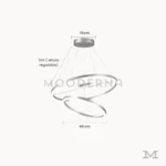 Medidas de lámpara LED Billy Platinum con aros de 60 y 40 cm y altura regulable de hasta 1 metro.