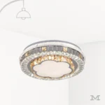 Luminaria LED de techo Larissa con diseño circular tipo cristal y centro en forma de flor