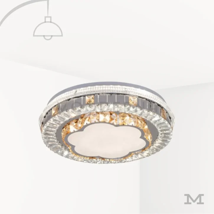 Luminaria LED de techo Larissa con diseño circular tipo cristal y centro en forma de flor