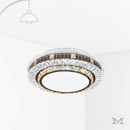 Luminaria LED moderna Leandra con anillos decorativos tipo cristal y centro circular blanco