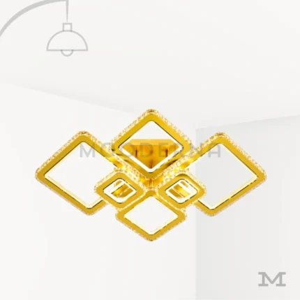 Lámpara LED de techo Nayda Gold dorada con cuadrados geométricos entrelazados
