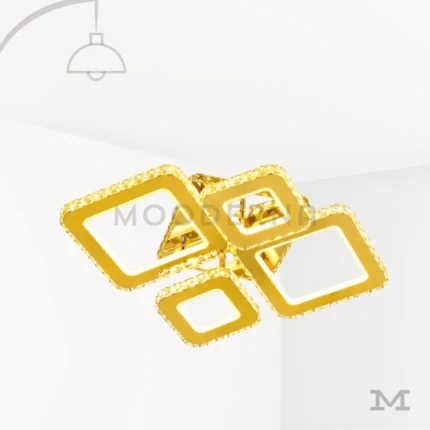 Luminaria LED de techo dorada Altea Gold con diseño geométrico moderno de cuatro cuadrados