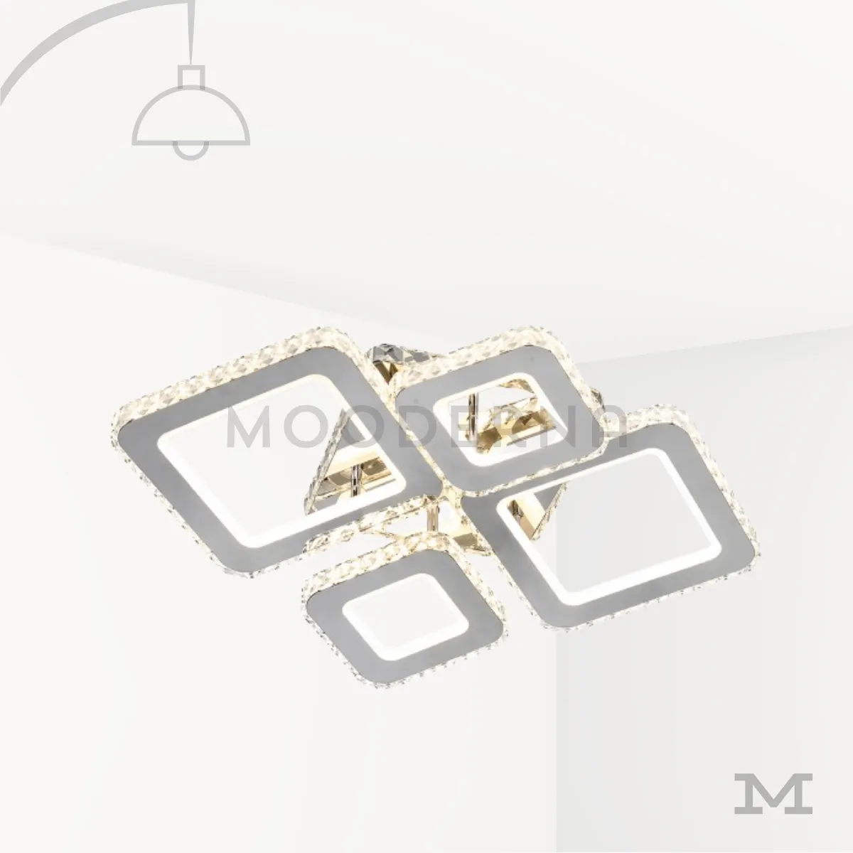 Altea Plata – Luminaria LED plateada moderna Luminaria LED de techo plateada Altea Plata con diseño geométrico de cuatro cuadrados