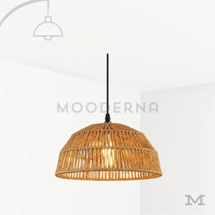 Lámpara colgante Livia de ratán natural con pantalla tipo campana y cable negro