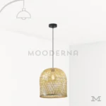Lámpara colgante de ratán natural Frieda con pantalla tejida y cable negro regulable