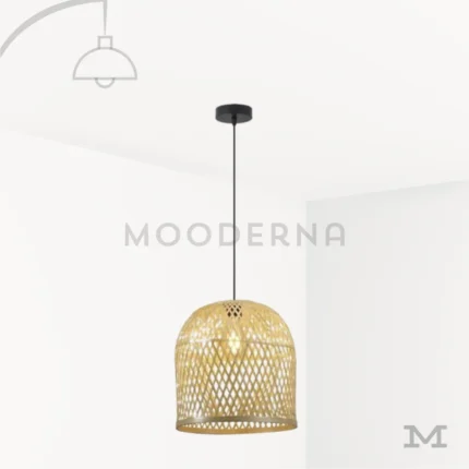Lámpara colgante de ratán natural Frieda con pantalla tejida y cable negro regulable