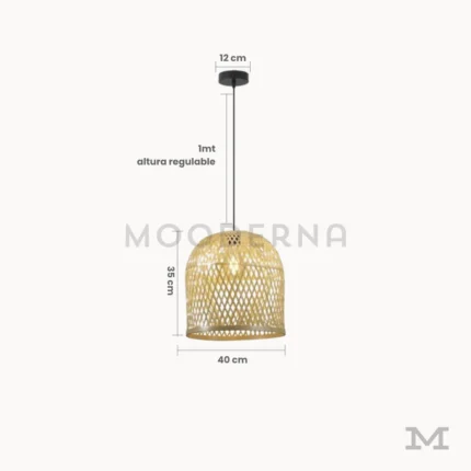 Medidas de lámpara colgante Frieda de ratán, 45 cm de diámetro y 25 cm de altura