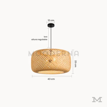 Medidas de lámpara colgante Juna de ratán de 43 cm de diámetro y 23 cm de altura