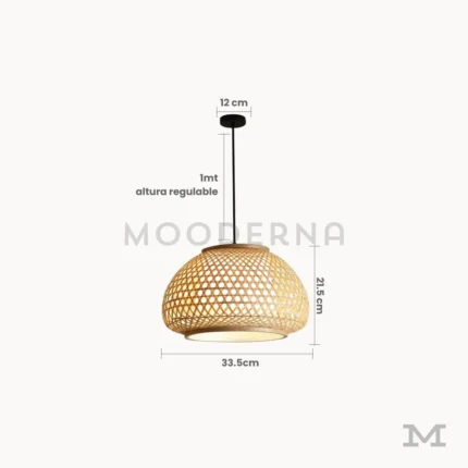 Medidas de lámpara colgante Valery de ratán de 33.5 cm de diámetro y 21.5 cm de altura